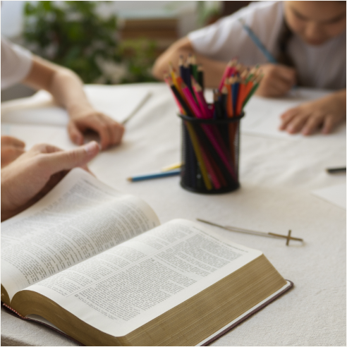 Kids Drawing at Table